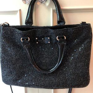 Kate Spade black wool boucle sequin cross body bag purse